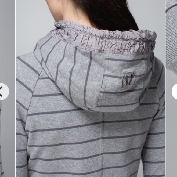 Lululemon Movemeny Ja ket Gray Striped Womens Hoodie - Picture 5 of 11